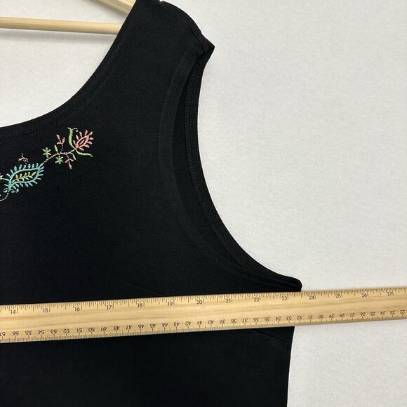 Double D Ranch Dress Womens 1X Black Embroidered Stretch Slinky Western Boho Vtg - Picture 8 of 12